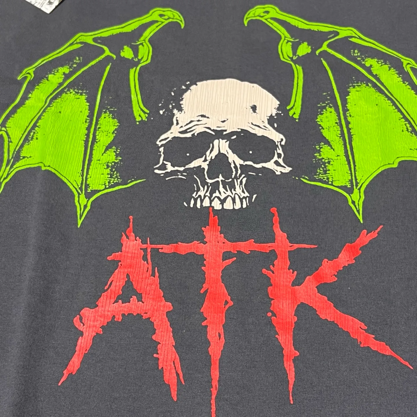 GALLERY DEPT. ATK NIGHT TEE/WALK ATK series latest model Bat skull glitter LOGO distressed TEE Washed black S-XL Garment dyeing Rewashed distressed Original consistent main mark➕ATK series main mark Correct version Top-notch printing technology Divine restoration
